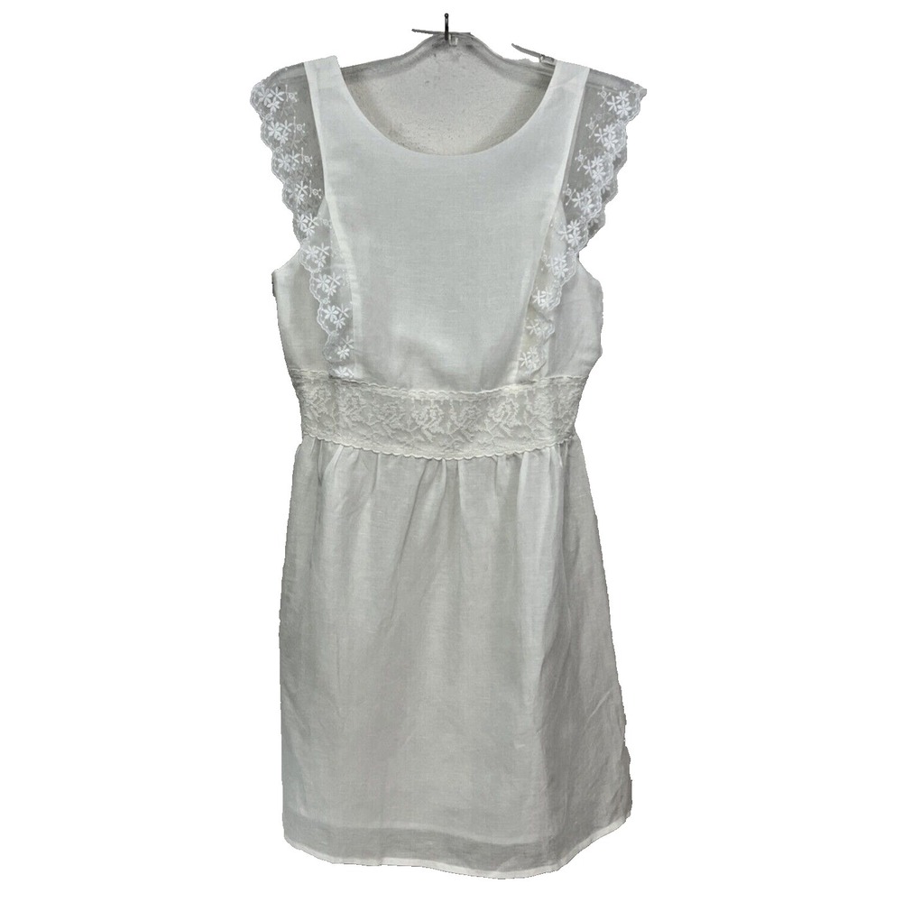JNSQ Eva Dress Size 8 NWT $89 White Linen Blend Lace Cap Sleeves